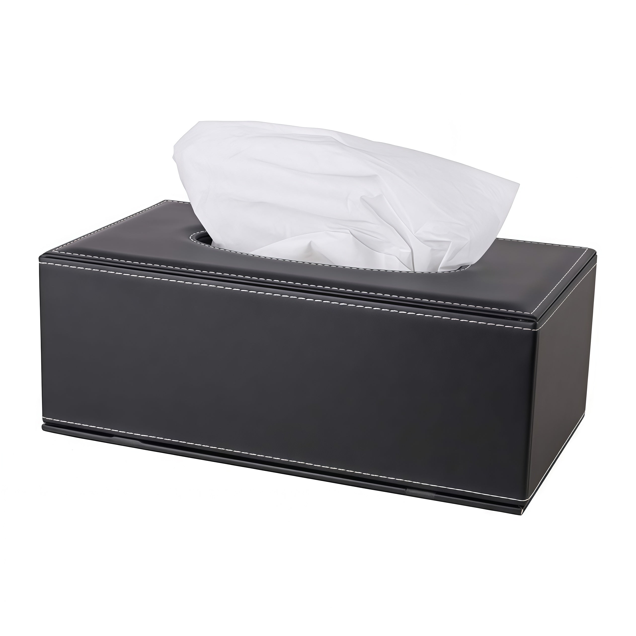PU Leather Tissue Box Holder Black with lid