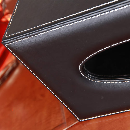 PU Leather Tissue Box Holder Black with lid