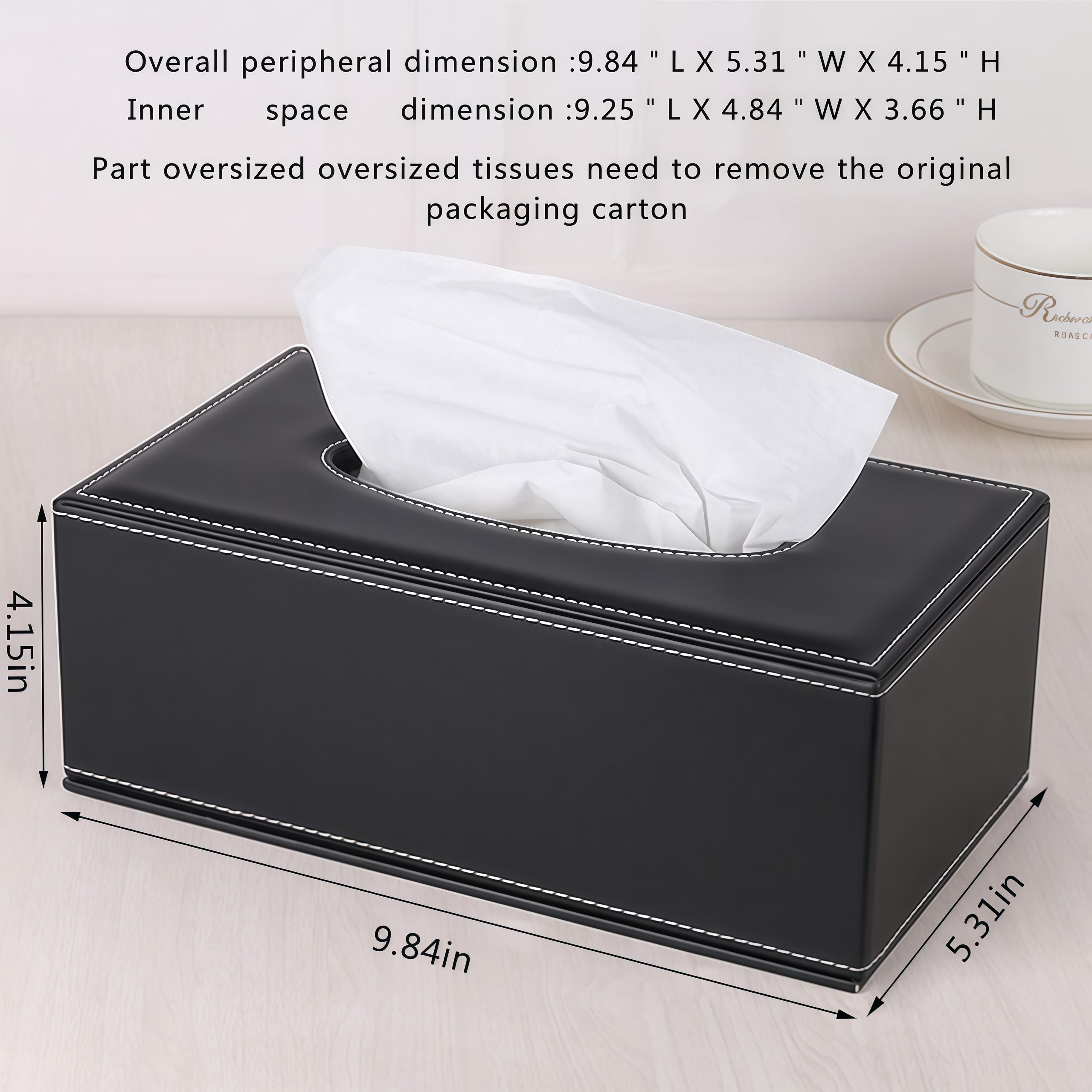 PU Leather Tissue Box Holder Black with lid