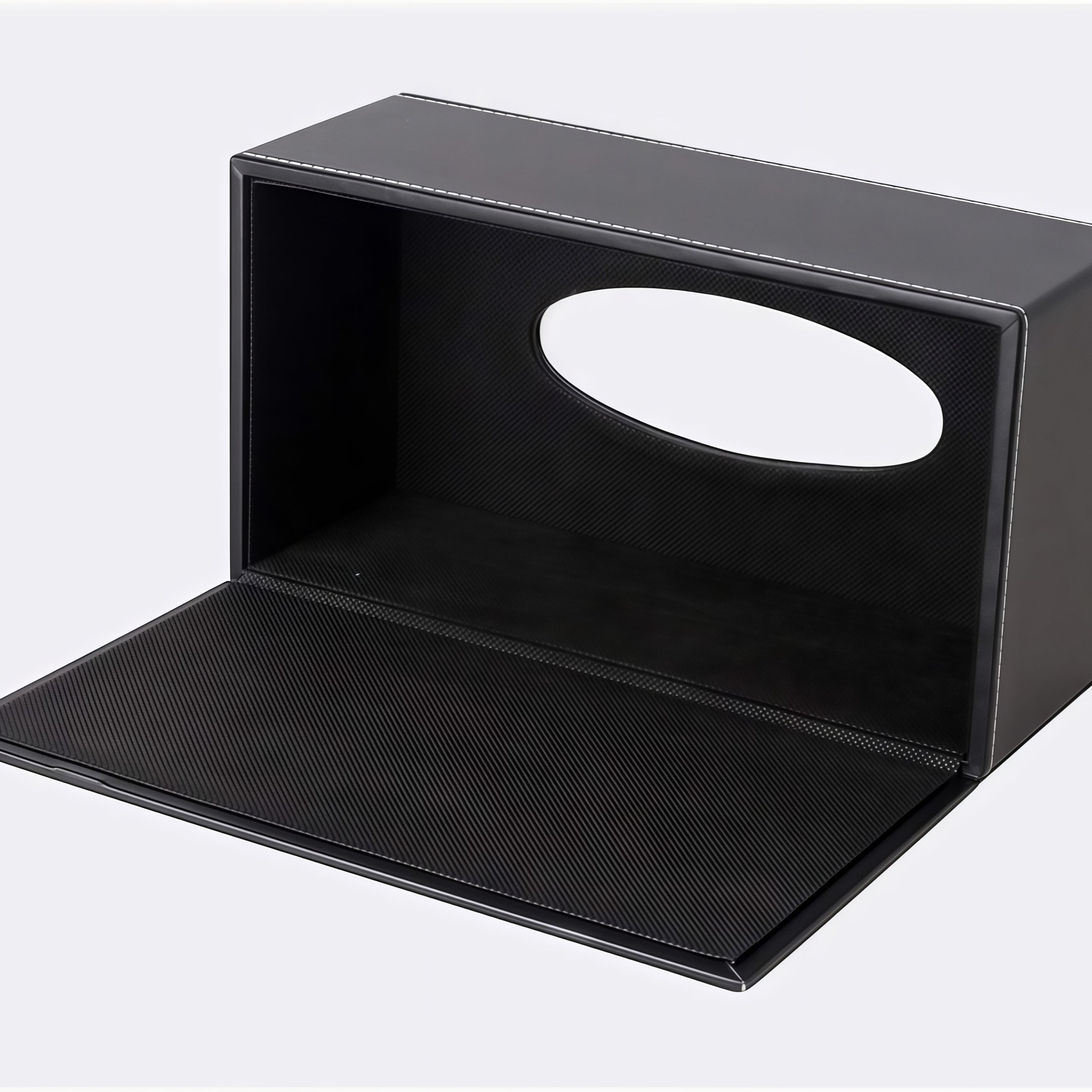 PU Leather Tissue Box Holder Black with lid